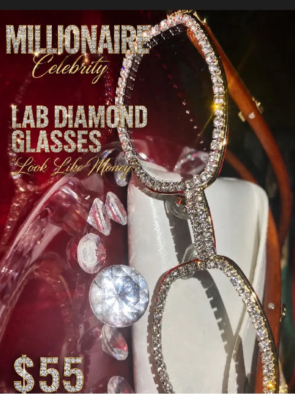 Lab Diamond Glasses - Gold Clear